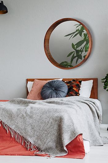 Mirrorize Small Round Walnut Brown Wood Wall Mirror - Lifestyle 1