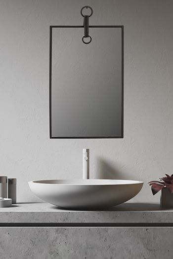 Mirrorize Black Metal Rectangle Wall Mirror with Leather Strap - Lifestyle 1