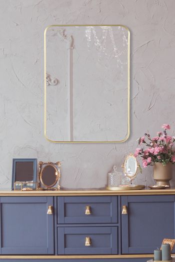 Rectangular Wall Mirror, Floor & Tabletop mirror decor, Aesthetic Gold Rectangle Hanging Mirror for bathroom, living room, bedroom, hallway, entryway, and kitchen