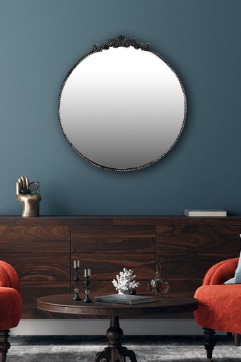 Decorative round circle ornate mirror/antique wall mirror iron framed/baroque design round mirror for bathroom, living room, bedroom, hallway, and fireplace 