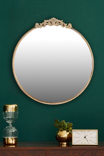 Decorative round circle ornate mirror/antique wall mirror iron framed/baroque design round mirror for bathroom, living room, bedroom, hallway, and fireplace 
